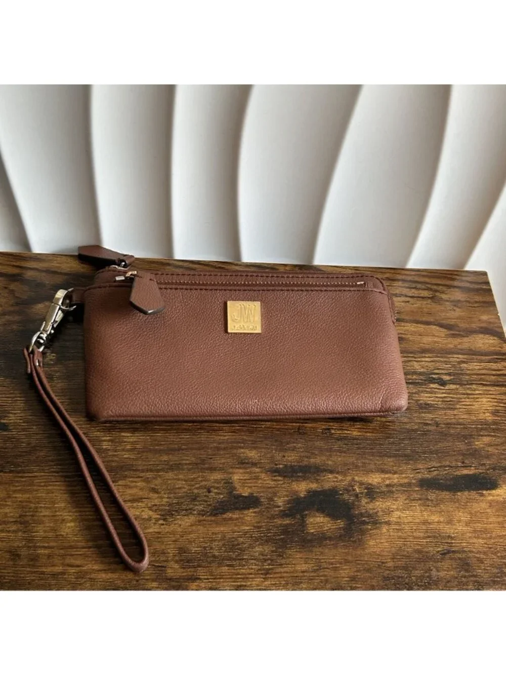 Jason Wu Brown Leather Wristlet Wallet Gold Hardware Multi Zipper Compartments